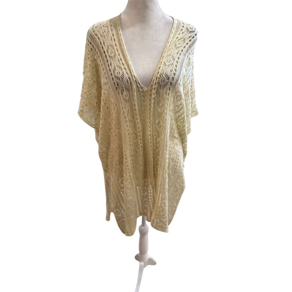 Boho Crochet Poncho Beach Cover Up Multicolor One Size Women's V-Neck
